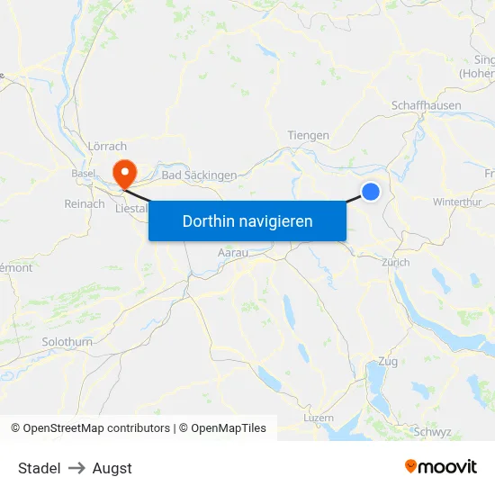 Stadel to Augst map