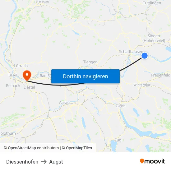 Diessenhofen to Augst map