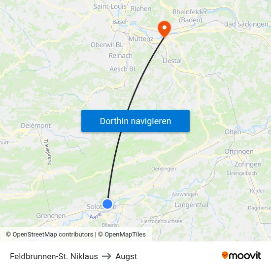 Feldbrunnen-St. Niklaus to Augst map