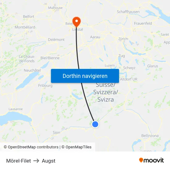 Mörel-Filet to Augst map