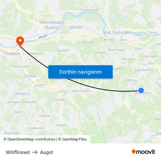 Wölflinswil to Augst map