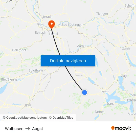 Wolhusen to Augst map