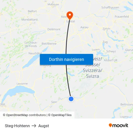 Steg-Hohtenn to Augst map