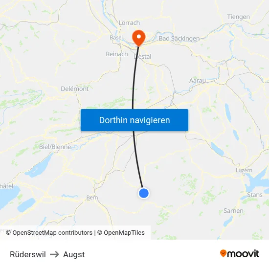 Rüderswil to Augst map