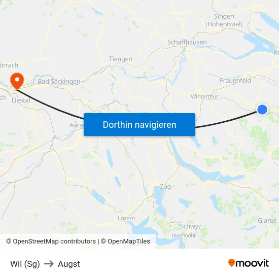 Wil (Sg) to Augst map