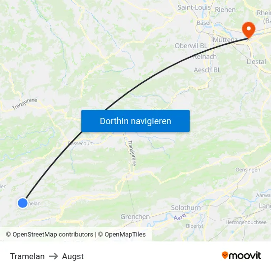 Tramelan to Augst map