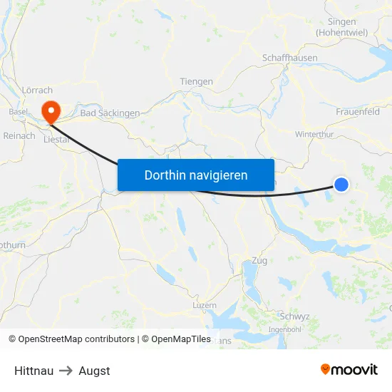 Hittnau to Augst map