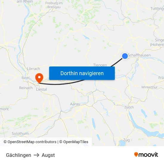 Gächlingen to Augst map