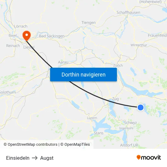 Einsiedeln to Augst map