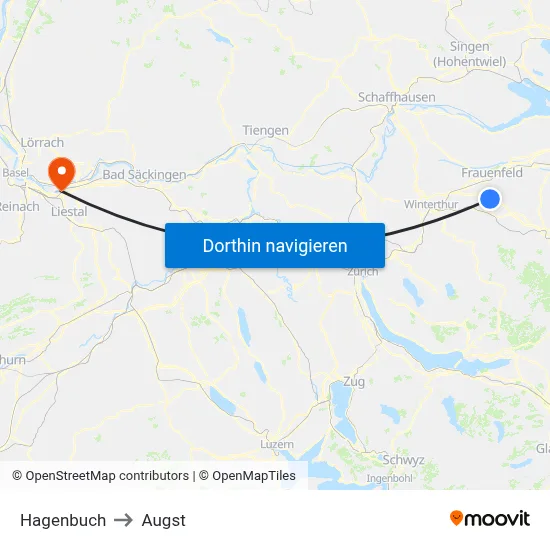 Hagenbuch to Augst map