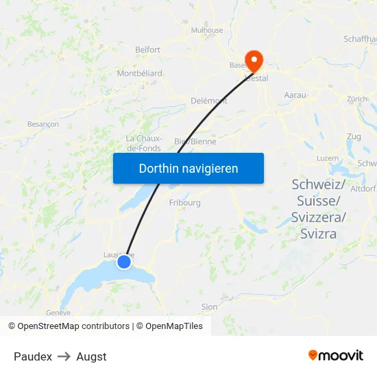 Paudex to Augst map