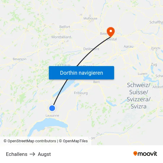 Echallens to Augst map