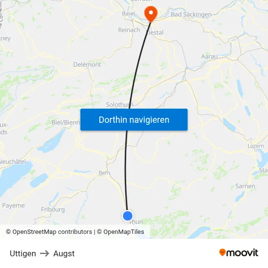 Uttigen to Augst map