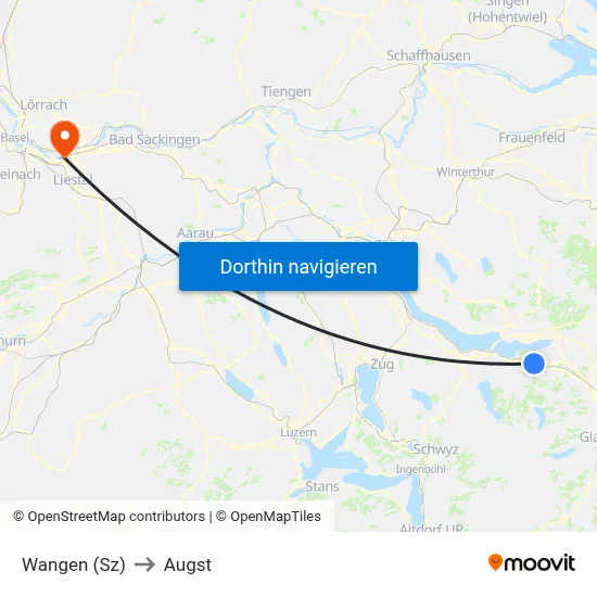 Wangen (Sz) to Augst map
