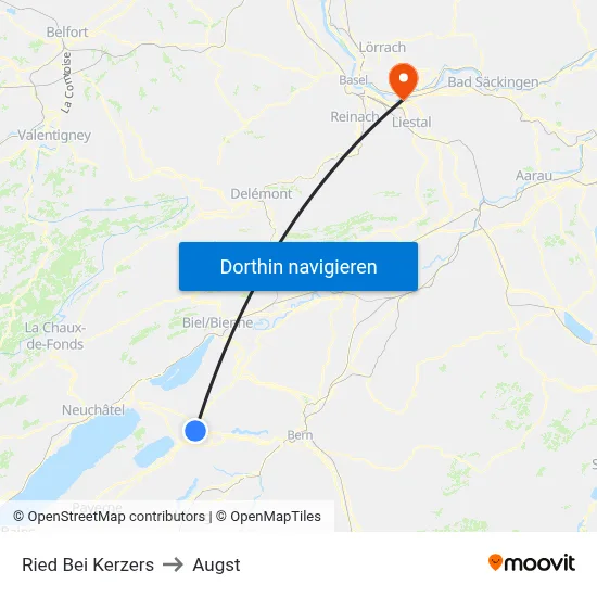 Ried Bei Kerzers to Augst map