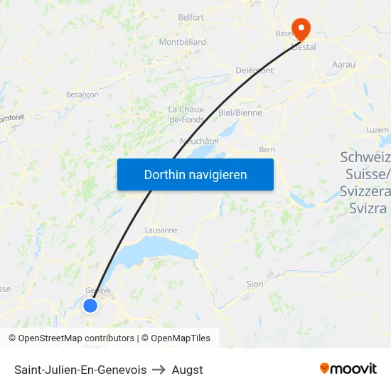 Saint-Julien-En-Genevois to Augst map