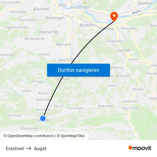 Erschwil to Augst map