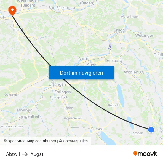 Abtwil to Augst map