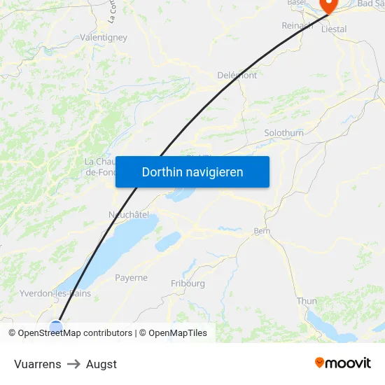 Vuarrens to Augst map