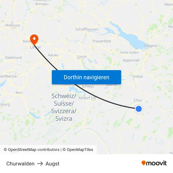 Churwalden to Augst map
