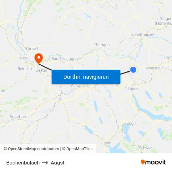 Bachenbülach to Augst map
