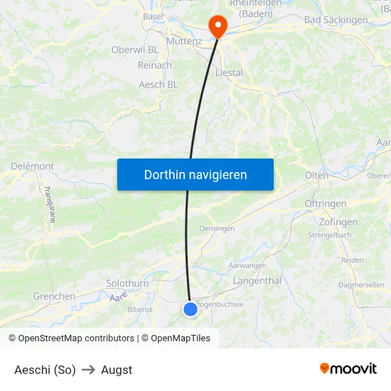 Aeschi (So) to Augst map