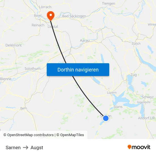 Sarnen to Augst map