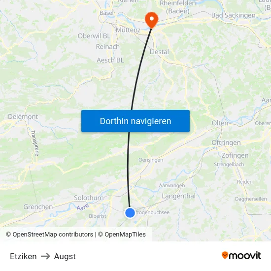 Etziken to Augst map