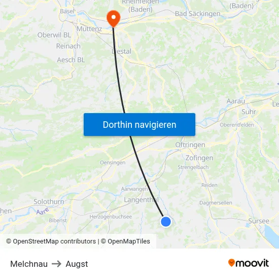 Melchnau to Augst map