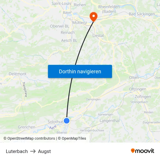 Luterbach to Augst map