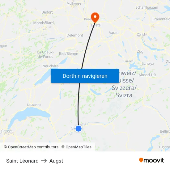 Saint-Léonard to Augst map