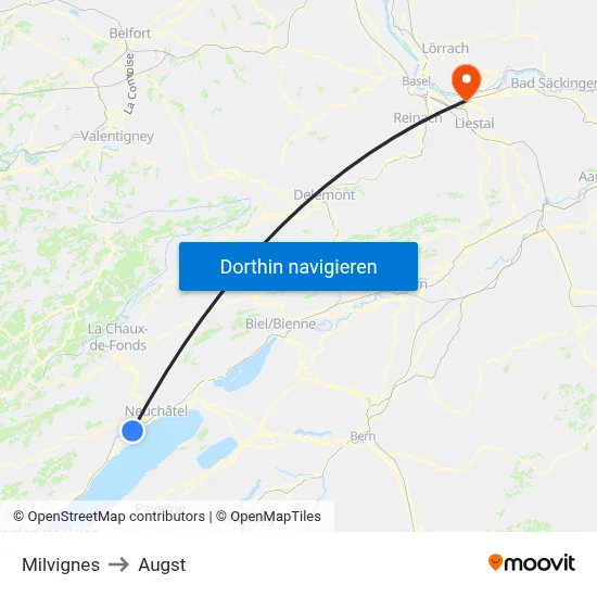 Milvignes to Augst map