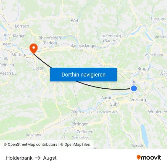 Holderbank to Augst map