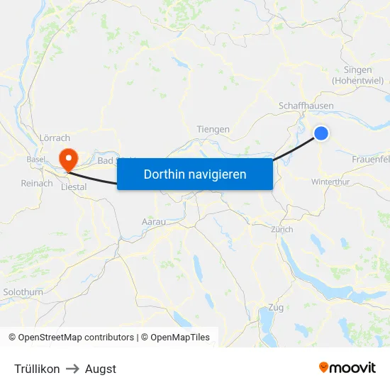 Trüllikon to Augst map