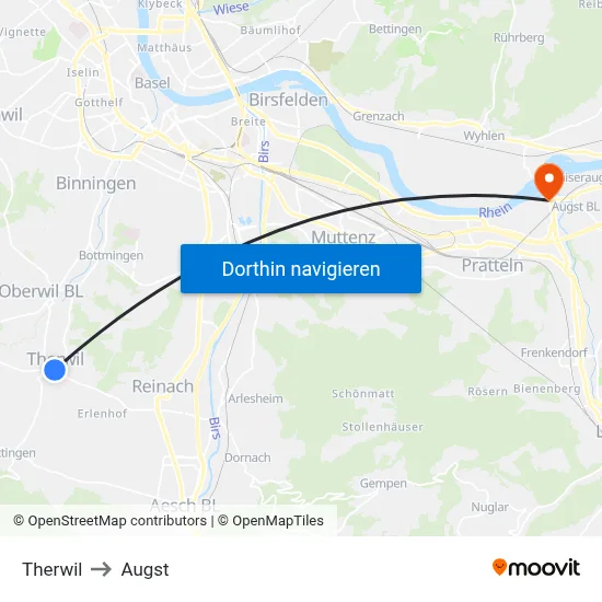 Therwil to Augst map
