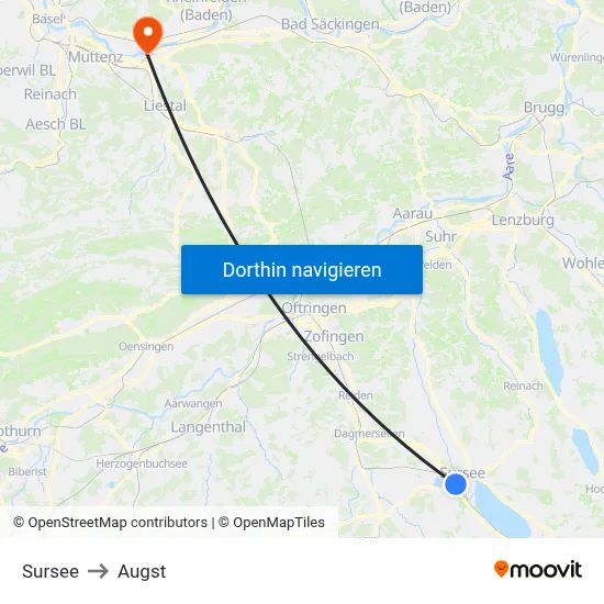 Sursee to Augst map
