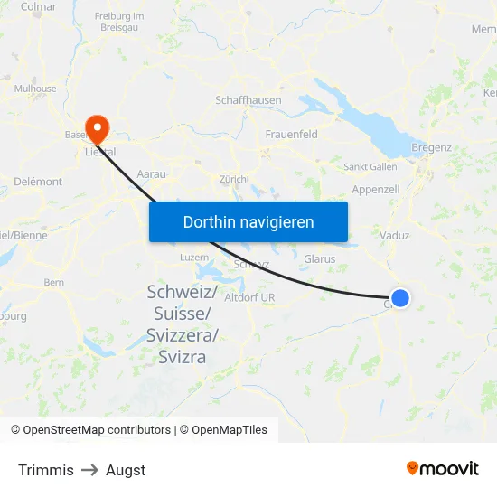 Trimmis to Augst map