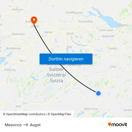Mesocco to Augst map