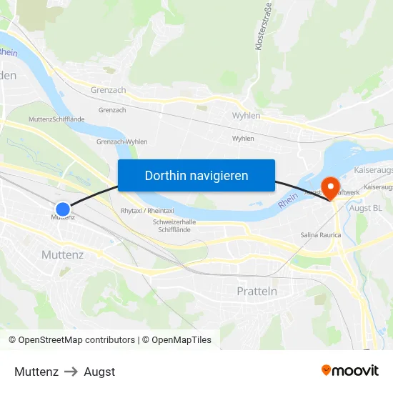 Muttenz to Augst map