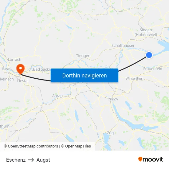 Eschenz to Augst map