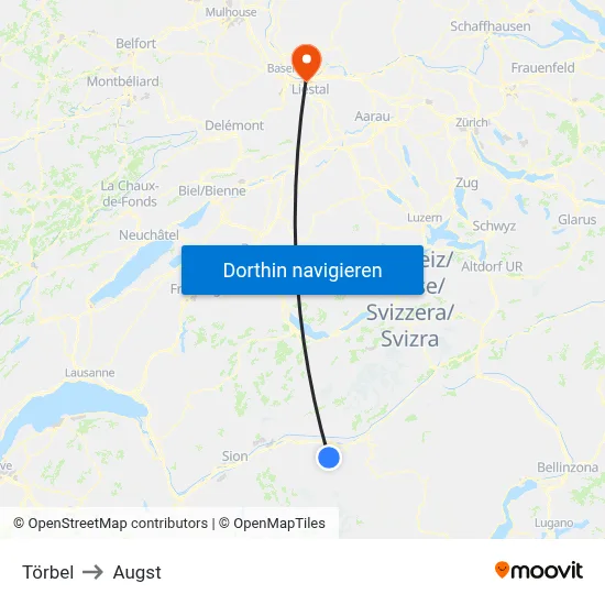 Törbel to Augst map