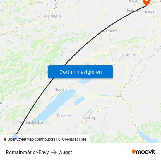 Romainmôtier-Envy to Augst map