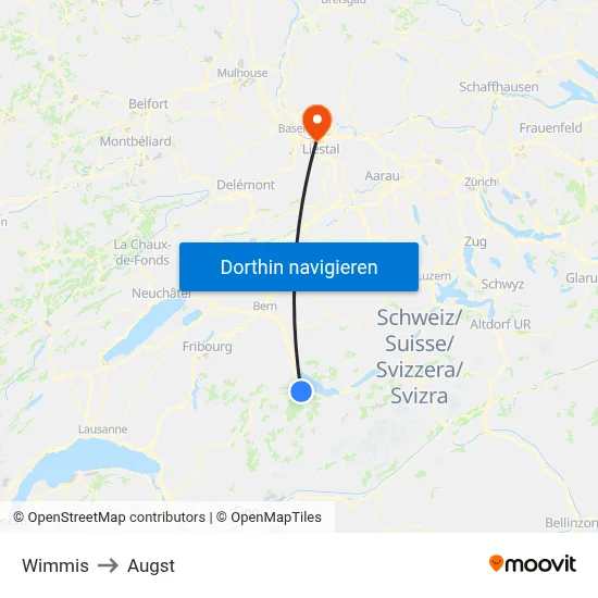 Wimmis to Augst map