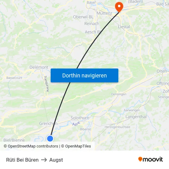 Rüti Bei Büren to Augst map