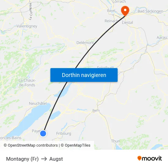 Montagny (Fr) to Augst map