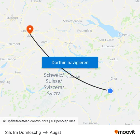 Sils Im Domleschg to Augst map