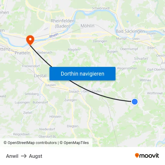 Anwil to Augst map