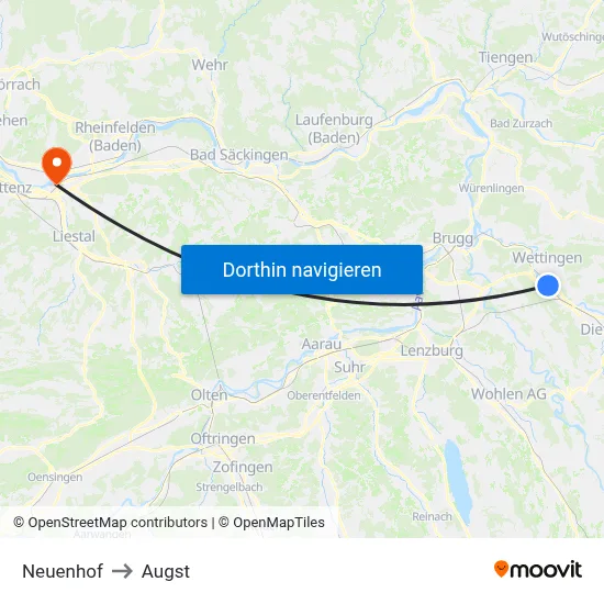 Neuenhof to Augst map