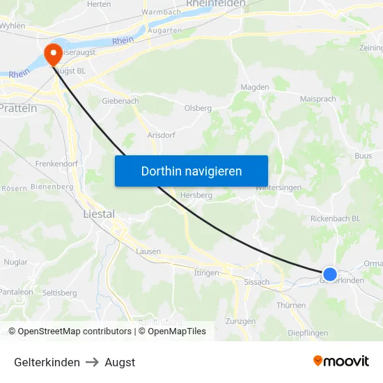 Gelterkinden to Augst map