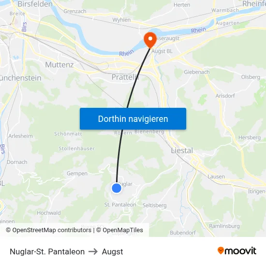 Nuglar-St. Pantaleon to Augst map